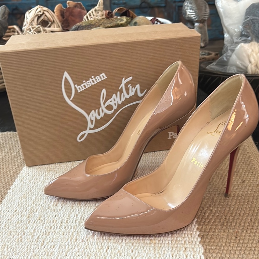 Christian Louboutin Patent Leather Nude 100 Corneille Heels in Box